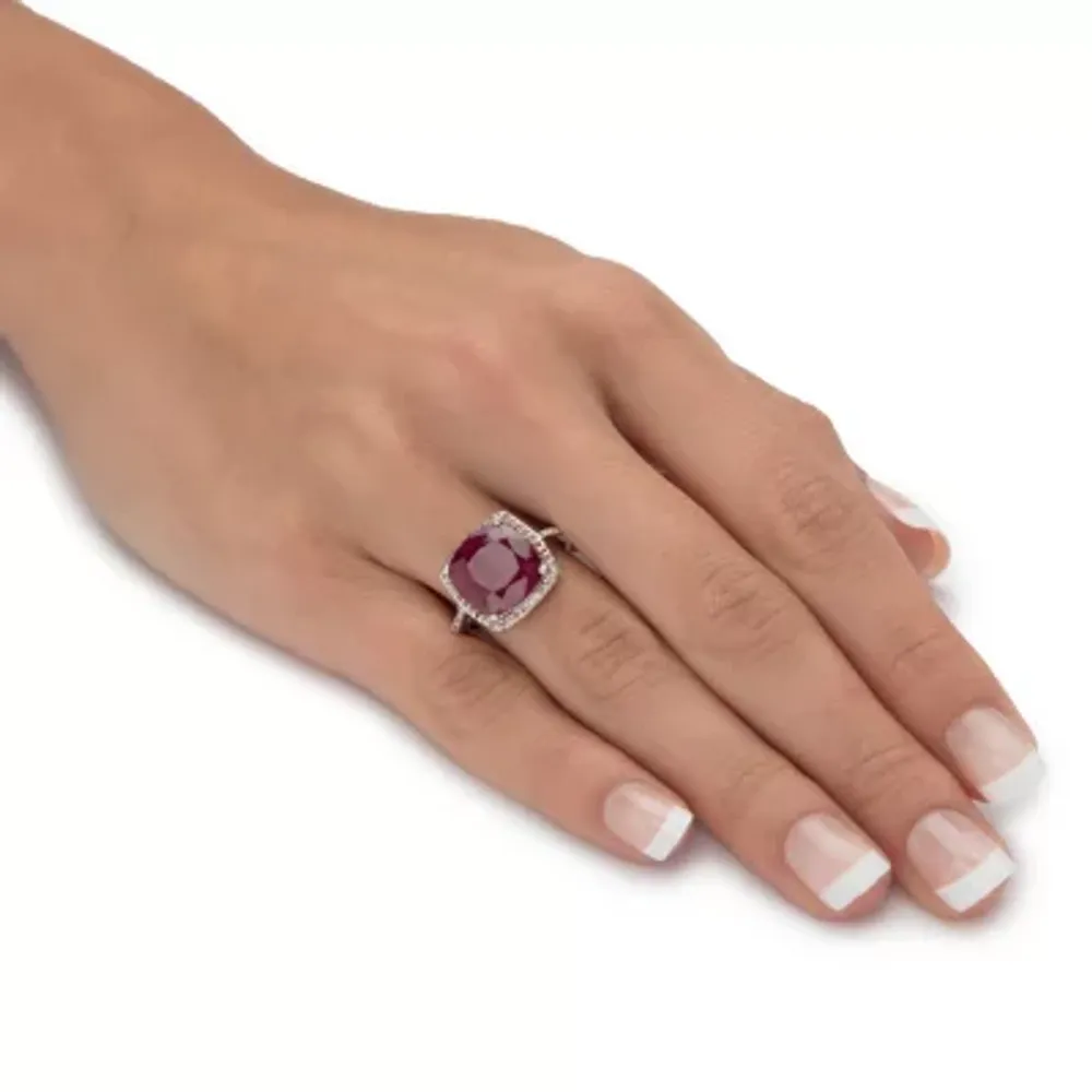 Womens Lead Glass-Filled Red Ruby Sterling Silver Cocktail Ring