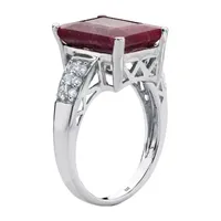 Womens Lead Glass-Filled Red Ruby Sterling Silver Cocktail Ring