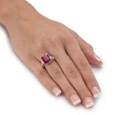 Womens Lead Glass-Filled Red Ruby Sterling Silver Cocktail Ring