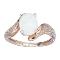 Womens Lab Created White Opal 14K Rose Gold Over Silver Halo Cocktail Ring