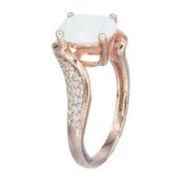 Womens Lab Created White Opal 14K Rose Gold Over Silver Halo Cocktail Ring