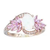 Womens Lab Created White Opal 14K Rose Gold Over Silver Halo Cocktail Ring