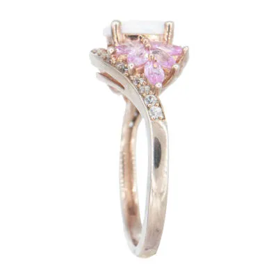 Womens Lab Created White Opal 14K Rose Gold Over Silver Halo Cocktail Ring