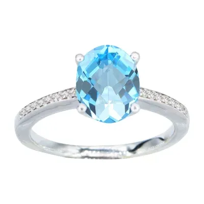 Womens Genuine Blue Topaz Sterling Silver Halo Cocktail Ring