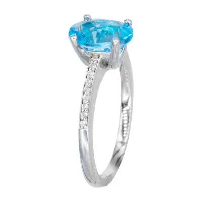 Womens Genuine Blue Topaz Sterling Silver Halo Cocktail Ring