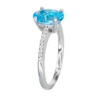 Womens Genuine Blue Topaz Sterling Silver Halo Cocktail Ring