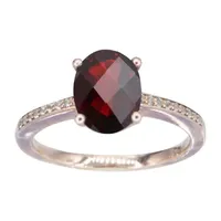 Womens Genuine Red Garnet 14K Rose Gold Over Silver Oval Halo Cocktail Ring