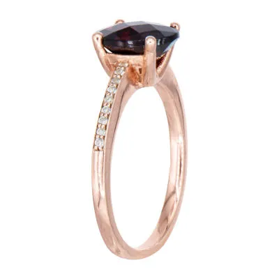 Womens Genuine Red Garnet 14K Rose Gold Over Silver Oval Halo Cocktail Ring