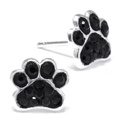 Silver Treasures Paw Print Crystal Stud Earrings