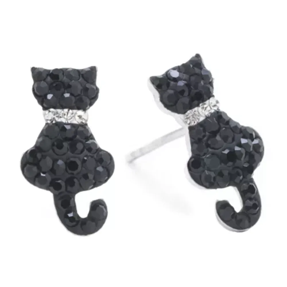 Silver Treasures Cat Crystal Sterling Silver 14.7mm Stud Earrings