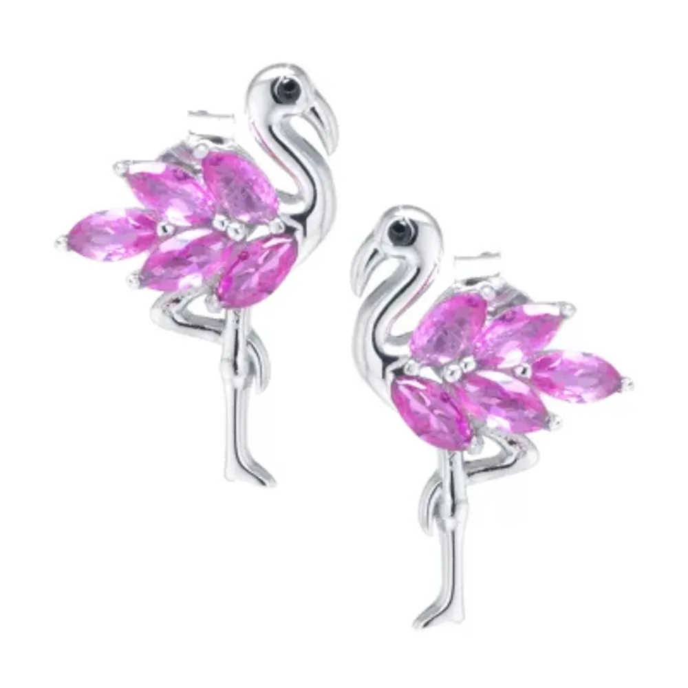 Silver Treasures Flamingo Cubic Zirconia Sterling Silver 16.2mm Stud Earrings