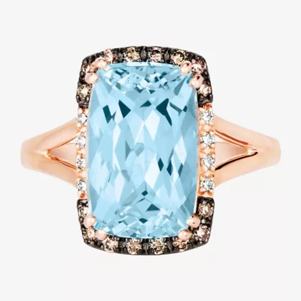 Le Vian® Grand Sample Sale™ Ring featuring 6  3/8 CT. Blue Topaz 1/5 Chocolate Diamonds® 1/20 Nude Diamonds™ set 14K Strawberry Gold®