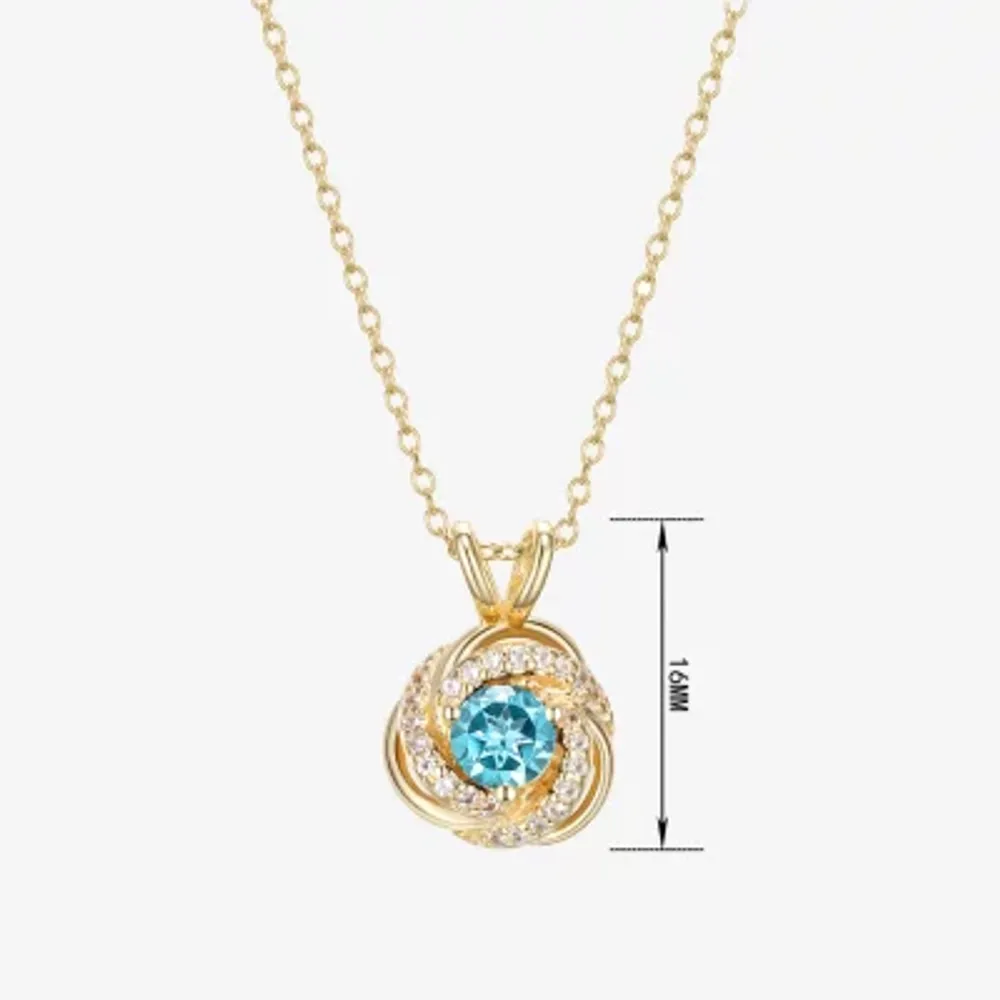 Womens Genuine Blue Topaz 18K Gold Over Silver Pendant Necklace