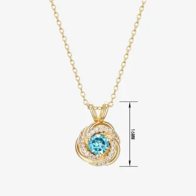 Womens Genuine Blue Topaz 18K Gold Over Silver Pendant Necklace