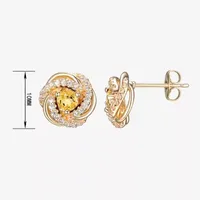 Genuine Yellow Citrine 18K Gold Over Silver 10.7mm Stud Earrings