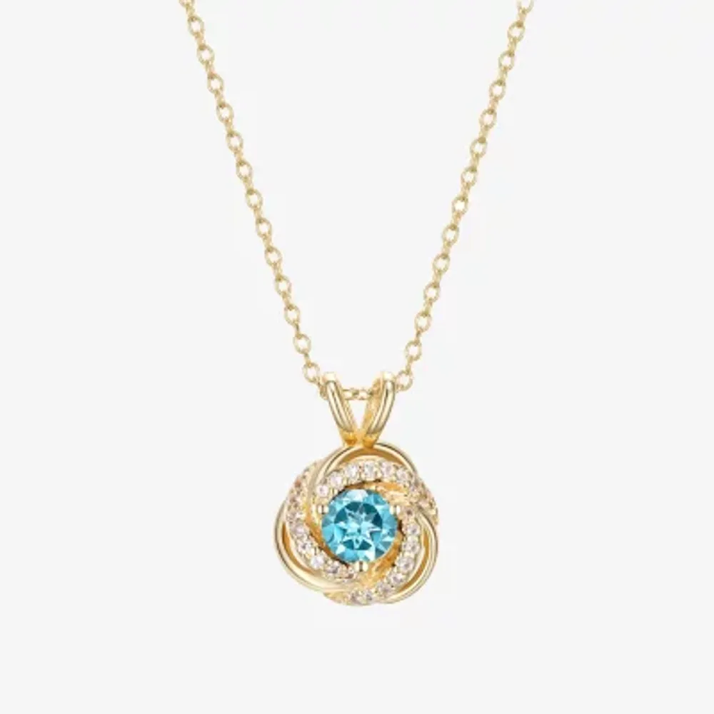 Womens Genuine Blue Topaz 18K Gold Over Silver Pendant Necklaces