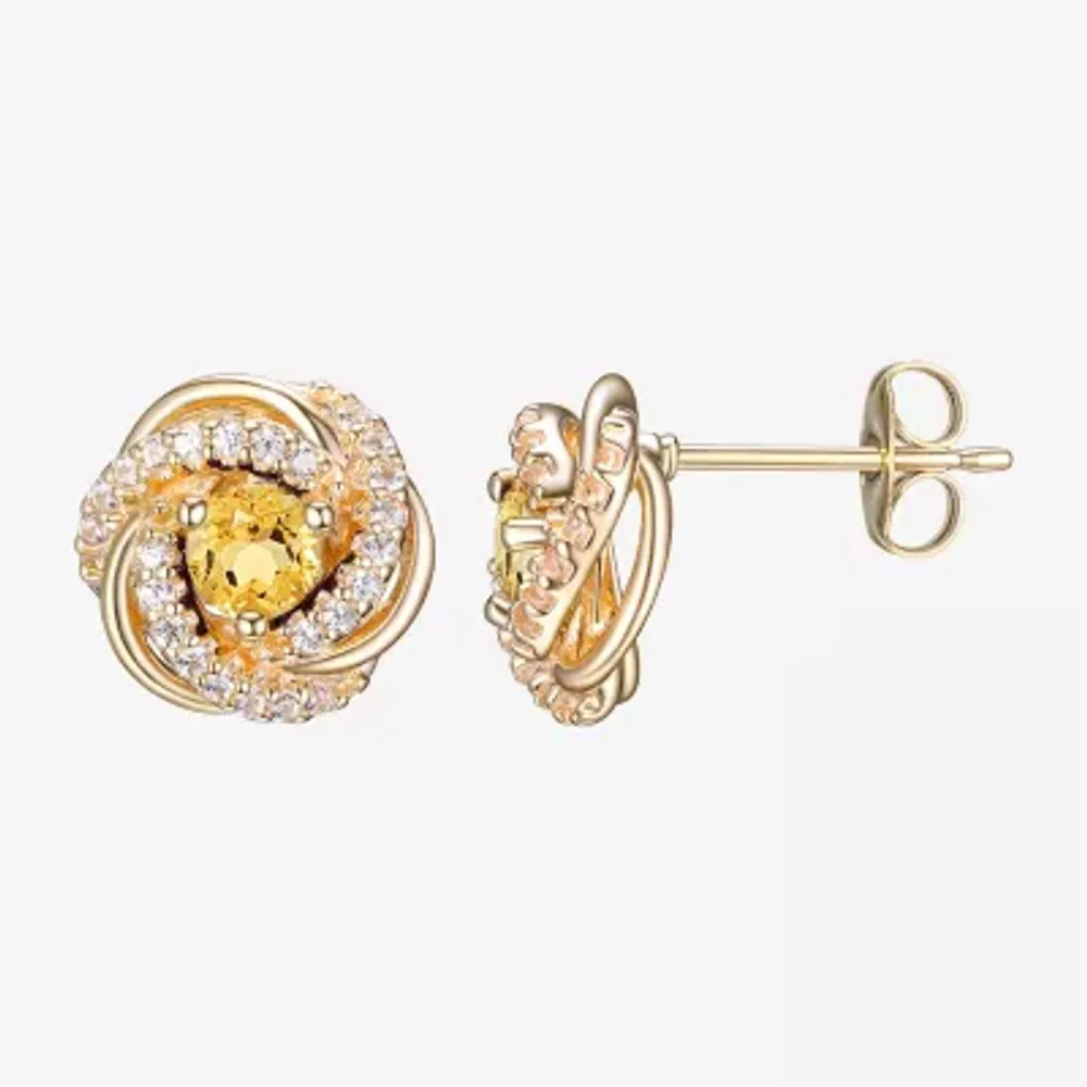 Genuine Yellow Citrine 18K Gold Over Silver 10.7mm Stud Earrings