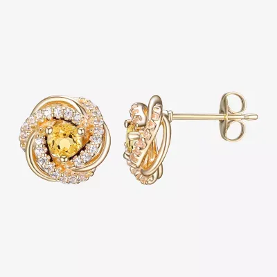 Genuine Yellow Citrine 18K Gold Over Silver 10.7mm Stud Earrings