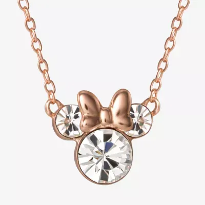 Disney Collection Girls White Crystal 14K Rose Gold Over Silver Minnie Mouse Pendant Necklace