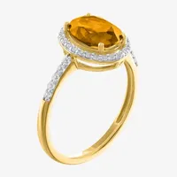 Womens Genuine Yellow Citrine 10K Gold Cocktail Ring