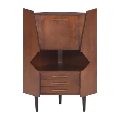 Lynneth Mid Century Modern Corner Bar Cabinet