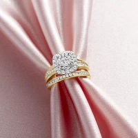 (I / SI2) Womens 1 CT. T.W. Lab Grown White Diamond 10K or 14K Gold Cushion Side Stone Halo Bridal Set