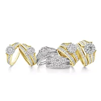 (G / I1) Womens 2 CT. T.W. Lab Grown White Diamond 14K Gold Round Side Stone Halo Bridal Set