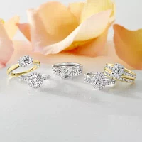 G / Si1-Si2) Womens 1 1/2 CT. T.W. Lab Grown White Diamond 10K Gold Side Stone Halo Bridal Set