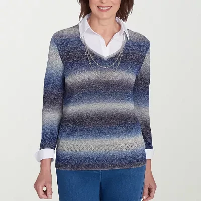 Alfred Dunner Harvest Moon Womens 3/4 Sleeve Ombre Layered Sweaters