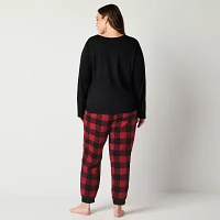 North Pole Trading Co. Womens Plus Microfleece Crew Neck Long Sleeve 2-pc. Matching Family Pant Pajama Set