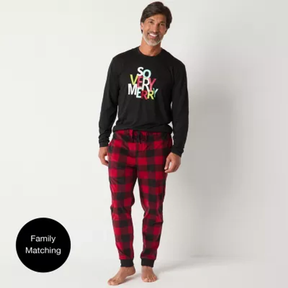 North Pole Trading Co. Mens Microfleece Crew Neck Long Sleeve 2-pc. Matching Family Pant Pajama Set