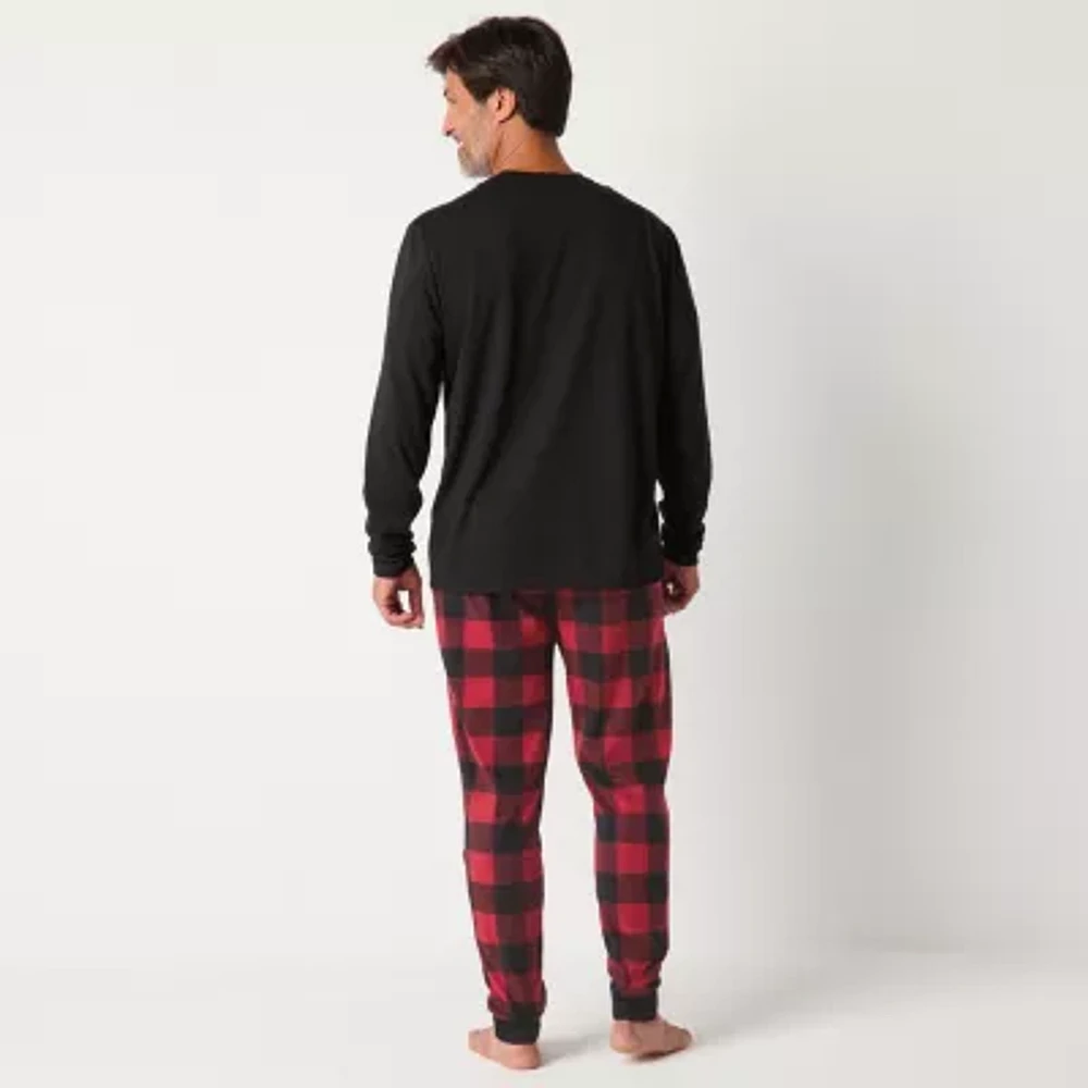 North Pole Trading Co. Mens Tall Microfleece Crew Neck Long Sleeve 2-pc. Matching Family Pant Pajama Set