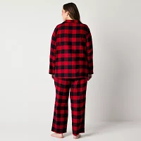 North Pole Trading Co. Womens Plus Flannel Long Sleeve 2-pc. Matching Family Pant Pajama Set