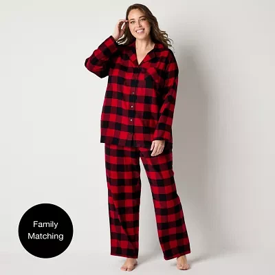 North Pole Trading Co. Womens Plus Flannel Long Sleeve 2-pc. Matching Family Pant Pajama Set