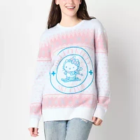 Juniors Hello Kitty  Snow Angel Intarsia Crew Sweater Womens Neck Long Sleeve Pullover