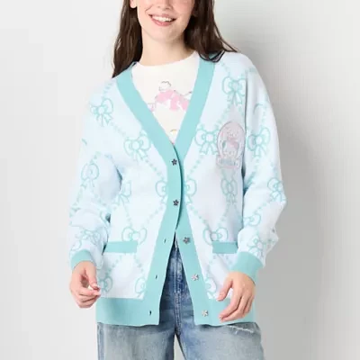 Juniors Hello Kitty  Snow Angel Fairaisle Cardigan Womens V Neck Long Sleeve Button Hello Kitty Diamond Cardigan