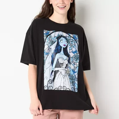 Juniors Tim Burton'S Corpse Bride Oversized Tee Womens Crew Neck Short Sleeve Graphic T-Shirt