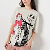 Juniors Tim Burtons Nightmare Before Christmas Oversized Tee Womens Crew Neck Short Sleeve Graphic T-Shirt