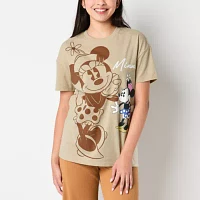 Juniors Minnie Boyfriend Tee Womens Crew Neck Short Sleeve Mouse Graphic T-Shirt