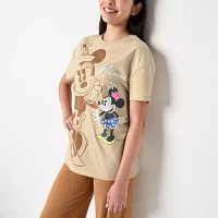 Juniors Minnie Boyfriend Tee Womens Crew Neck Short Sleeve Mouse Graphic T-Shirt