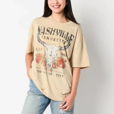 Juniors Nashville Boyfriend Tee Womens Crew Neck Short Sleeve Graphic T-Shirt