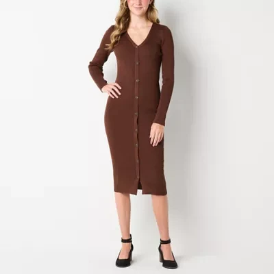 by&by Womens Long Sleeve Midi Sweater Dress Juniors