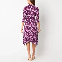 Perceptions Womens 3/4 Sleeve Floral Midi Fit + Flare Dress