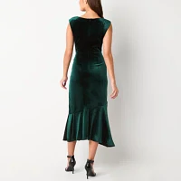 Danny & Nicole Womens Velvet Sleeveless Midi Sheath Dress