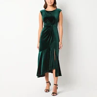 Danny & Nicole Womens Velvet Sleeveless Midi Sheath Dress