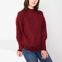 Frye and Co. Fringe Womens Round Neck Long Sleeve Pullover Sweater