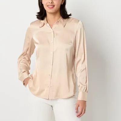 by&by Juniors Womens Long Sleeve Regular Fit Button-Down Shirt