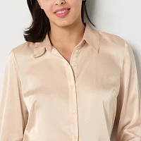 by&by Juniors Womens Long Sleeve Regular Fit Button-Down Shirt