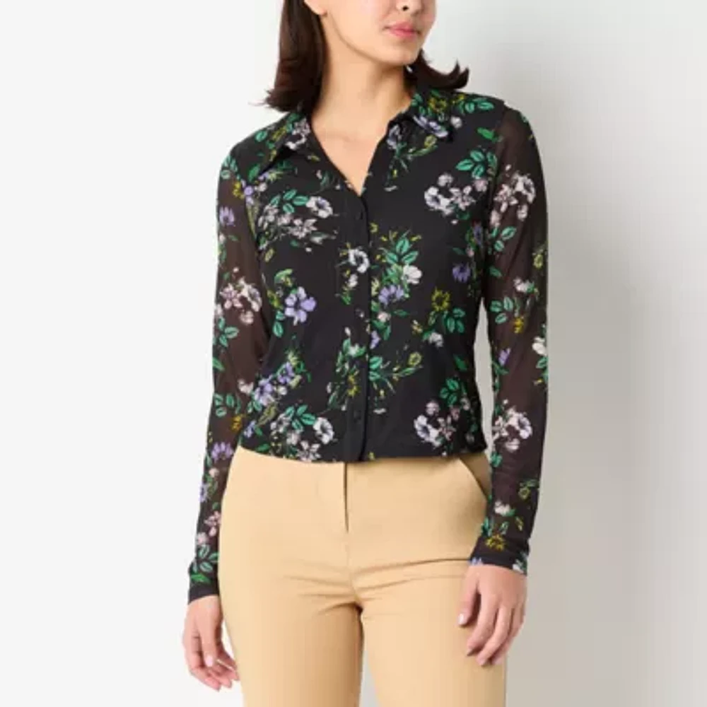 Tinseltown Womens V Neck Long Sleeve Blouse