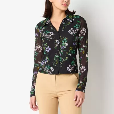 Tinseltown Womens V Neck Long Sleeve Blouse